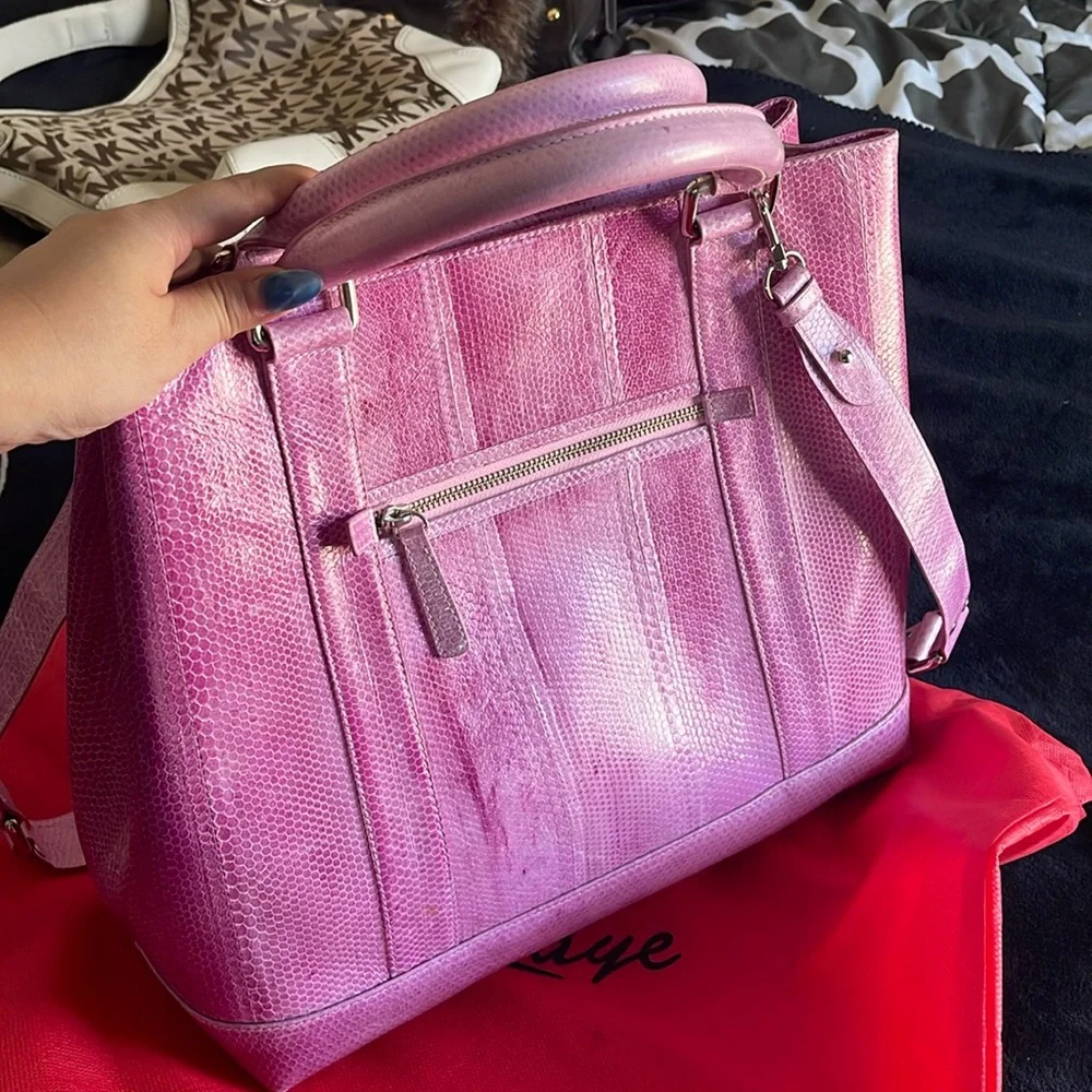 RARE NINA RAYE 90s VINTAGE DESIGNER Pink Satchel Bag  GENUINE SEA SNAKE SKIN